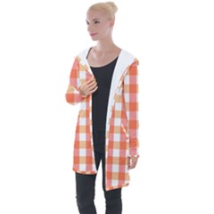 Gingham Duo Red On Orange Longline Hooded Cardigan