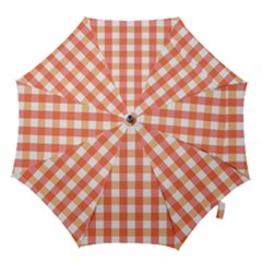 Gingham Duo Red On Orange Hook Handle Umbrellas (small) by retrotoomoderndesigns