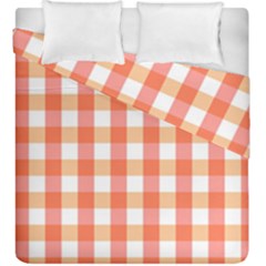 Gingham Duo Red On Orange Duvet Cover Double Side (king Size) by retrotoomoderndesigns