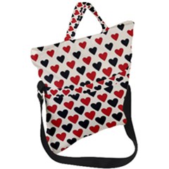 Red & Black Hearts - Eggshell Fold Over Handle Tote Bag by WensdaiAmbrose