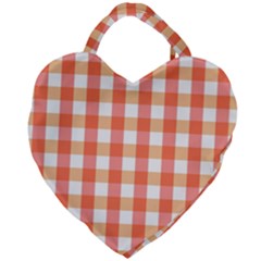 Gingham Duo Red On Orange Giant Heart Shaped Tote