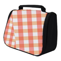 Gingham Duo Red On Orange Full Print Travel Pouch (small)