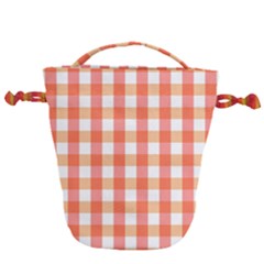 Gingham Duo Red On Orange Drawstring Bucket Bag