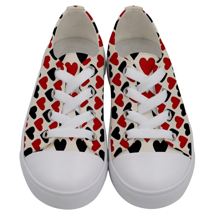 Red & Black Hearts - Eggshell Kids  Low Top Canvas Sneakers