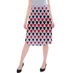 Red & White Hearts- Lilac Blue Midi Beach Skirt by WensdaiAmbrose