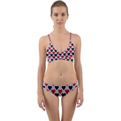 Red & White Hearts- Lilac Blue Wrap Around Bikini Set by WensdaiAmbrose