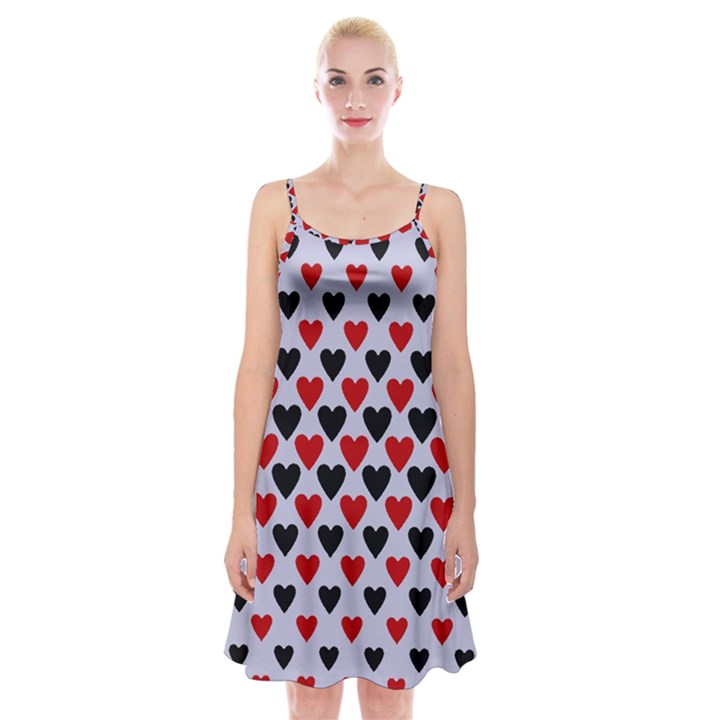 Red & White Hearts- Lilac Blue Spaghetti Strap Velvet Dress