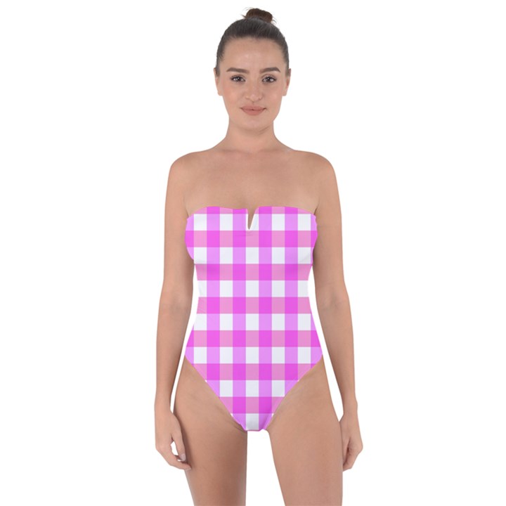 Gingham Duo Fuschia On Pink Tie Back One Piece Swimsuit