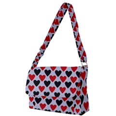 Red & White Hearts- Lilac Blue Full Print Messenger Bag by WensdaiAmbrose