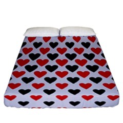 Red & White Hearts- Lilac Blue Fitted Sheet (california King Size) by WensdaiAmbrose