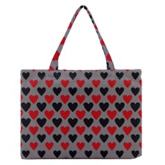 Red & Black Hearts - Grey Zipper Medium Tote Bag by WensdaiAmbrose