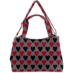 Red & Black Hearts - Grey Double Compartment Shoulder Bag