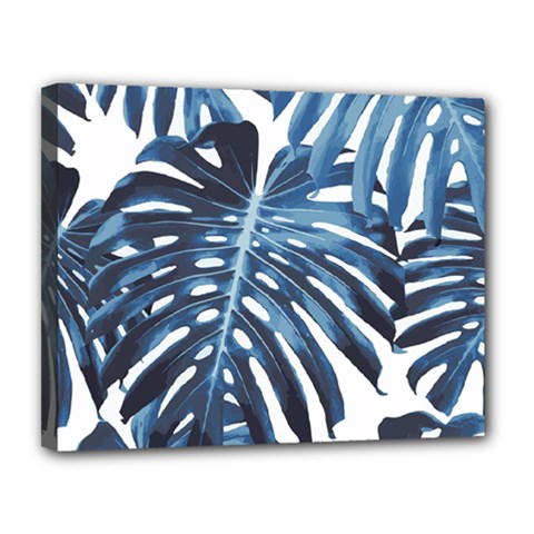 Blue monstera leaves Canvas 14  x 11  (Stretched)