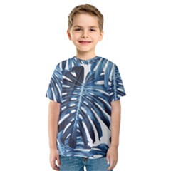 Blue monstera leaves Kids  Sport Mesh Tee