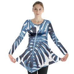 Blue monstera leaves Long Sleeve Tunic 