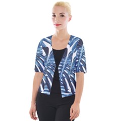 Blue monstera leaves Cropped Button Cardigan