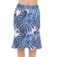 Blue monstera leaves Mermaid Skirt