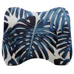 Blue monstera leaves Velour Head Support Cushion