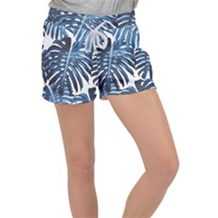 Blue monstera leaves Women s Velour Lounge Shorts