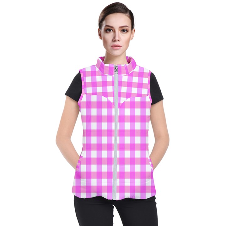 Gingham Duo Fuschia On Pink Women s Puffer Vest