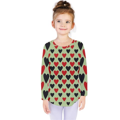 Red & Black Hearts - Olive Kids  Long Sleeve Tee by WensdaiAmbrose