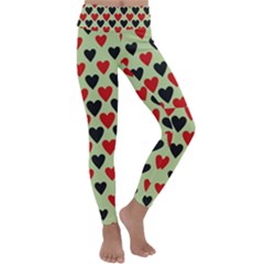 Red & Black Hearts - Olive Kids  Lightweight Velour Classic Yoga Leggings by WensdaiAmbrose