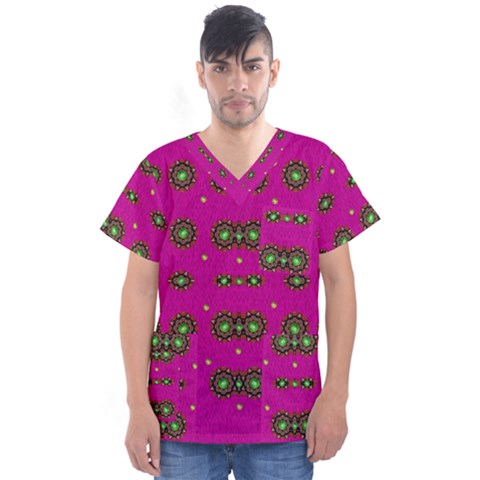 Stars In Fern And Love Ornate Men s V-neck Scrub Top by pepitasart