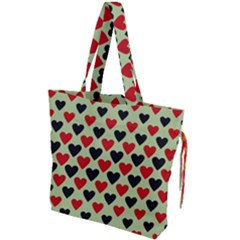 Red & Black Hearts - Olive Drawstring Tote Bag