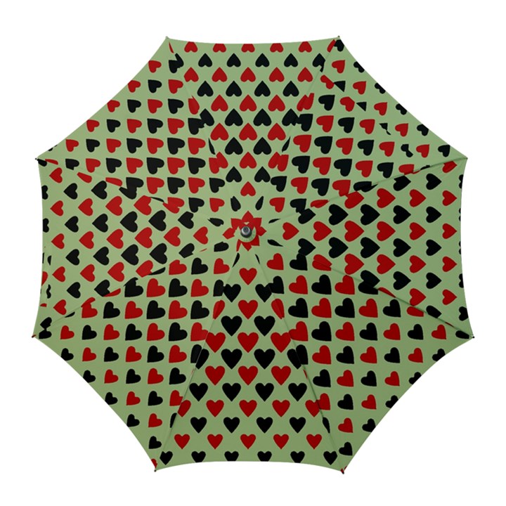 Red & Black Hearts - olive Golf Umbrellas