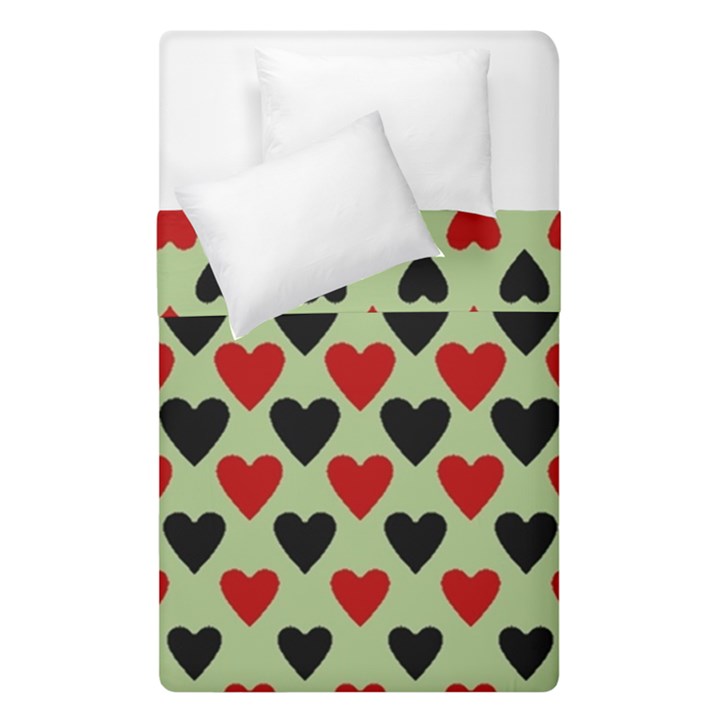 Red & Black Hearts - olive Duvet Cover Double Side (Single Size)