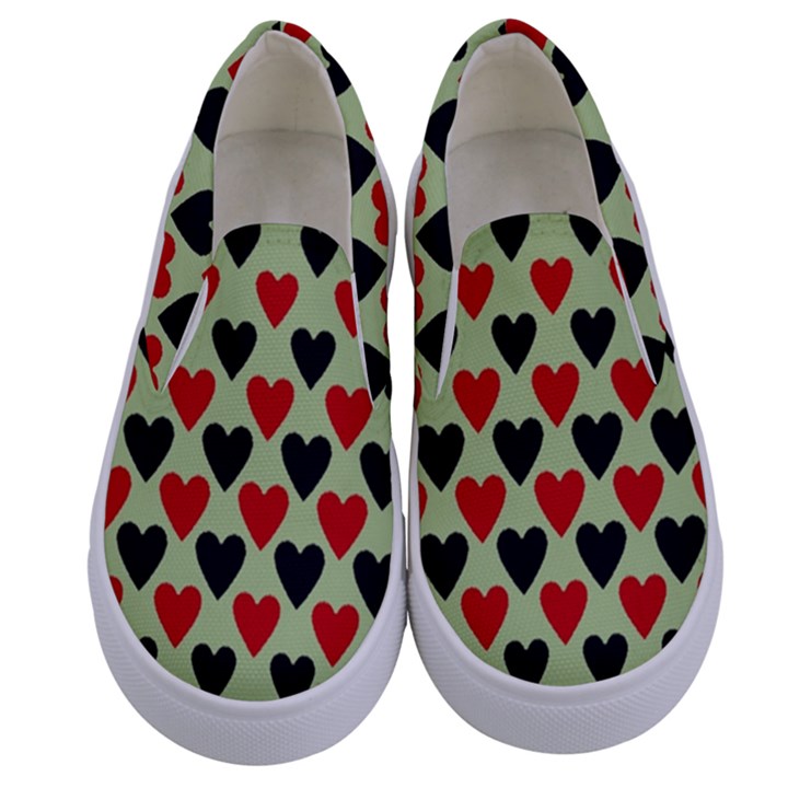 Red & Black Hearts - olive Kids  Canvas Slip Ons