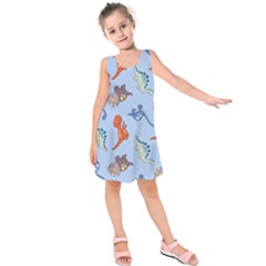 Dinosaurs - Baby Blue Kids  Sleeveless Dress by WensdaiAmbrose