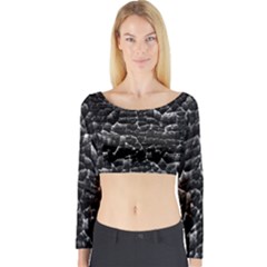 Black And White Grunge Cracked Abstract Print Long Sleeve Crop Top by dflcprintsclothing