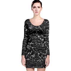 Black And White Grunge Cracked Abstract Print Long Sleeve Velvet Bodycon Dress