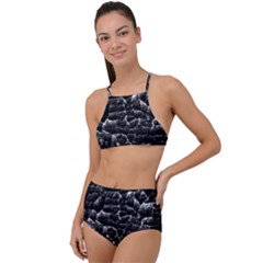 Black And White Grunge Cracked Abstract Print High Waist Tankini Set by dflcprintsclothing