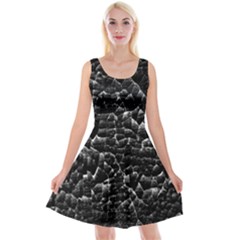 Black And White Grunge Cracked Abstract Print Reversible Velvet Sleeveless Dress