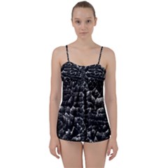 Black And White Grunge Cracked Abstract Print Babydoll Tankini Set