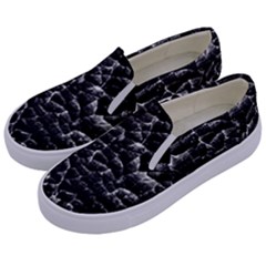 Black And White Grunge Cracked Abstract Print Kids  Canvas Slip Ons by dflcprintsclothing