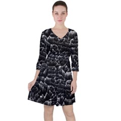 Black And White Grunge Cracked Abstract Print Ruffle Dress