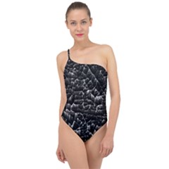 Black And White Grunge Cracked Abstract Print Classic One Shoulder Swimsuit