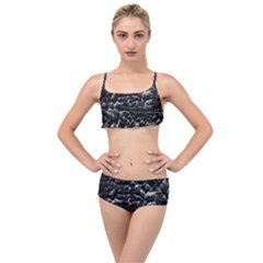 Black And White Grunge Cracked Abstract Print Layered Top Bikini Set