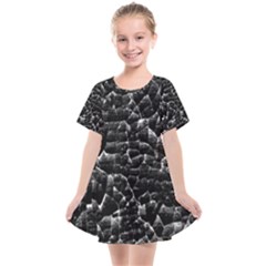 Black And White Grunge Cracked Abstract Print Kids  Smock Dress