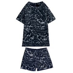 Black And White Grunge Cracked Abstract Print Kids  Swim Tee And Shorts Set