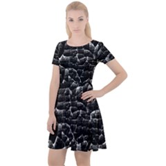 Black And White Grunge Cracked Abstract Print Cap Sleeve Velour Dress 