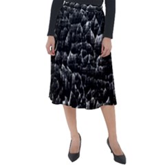 Black And White Grunge Cracked Abstract Print Classic Velour Midi Skirt  by dflcprintsclothing