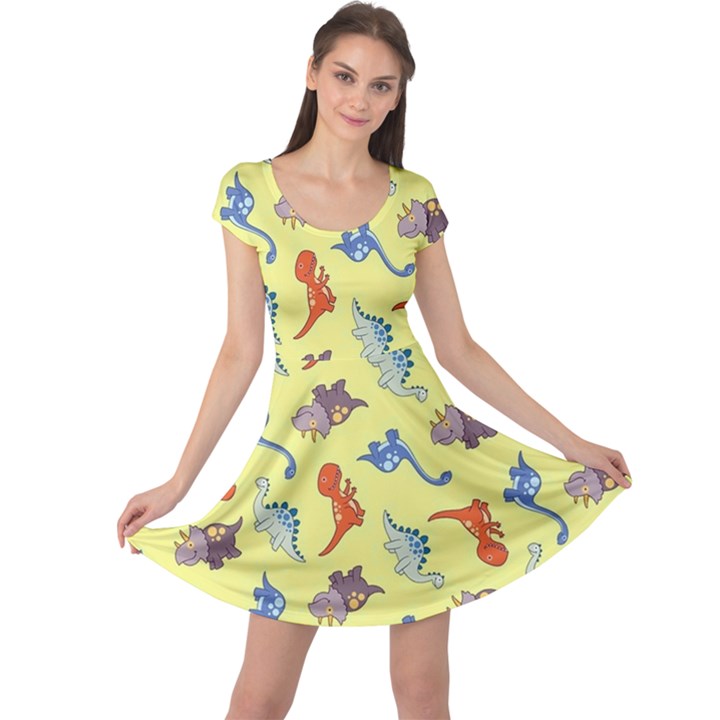 Dinosaurs - Yellow Finch Cap Sleeve Dress