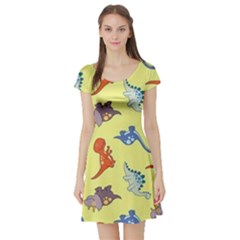 Dinosaurs - Yellow Finch Short Sleeve Skater Dress by WensdaiAmbrose