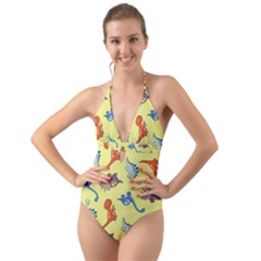 Dinosaurs - Yellow Finch Halter Cut-out One Piece Swimsuit