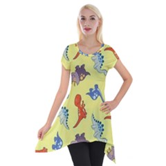 Dinosaurs - Yellow Finch Short Sleeve Side Drop Tunic by WensdaiAmbrose