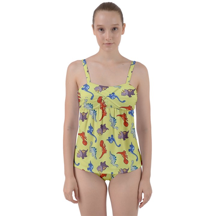 Dinosaurs - Yellow Finch Twist Front Tankini Set